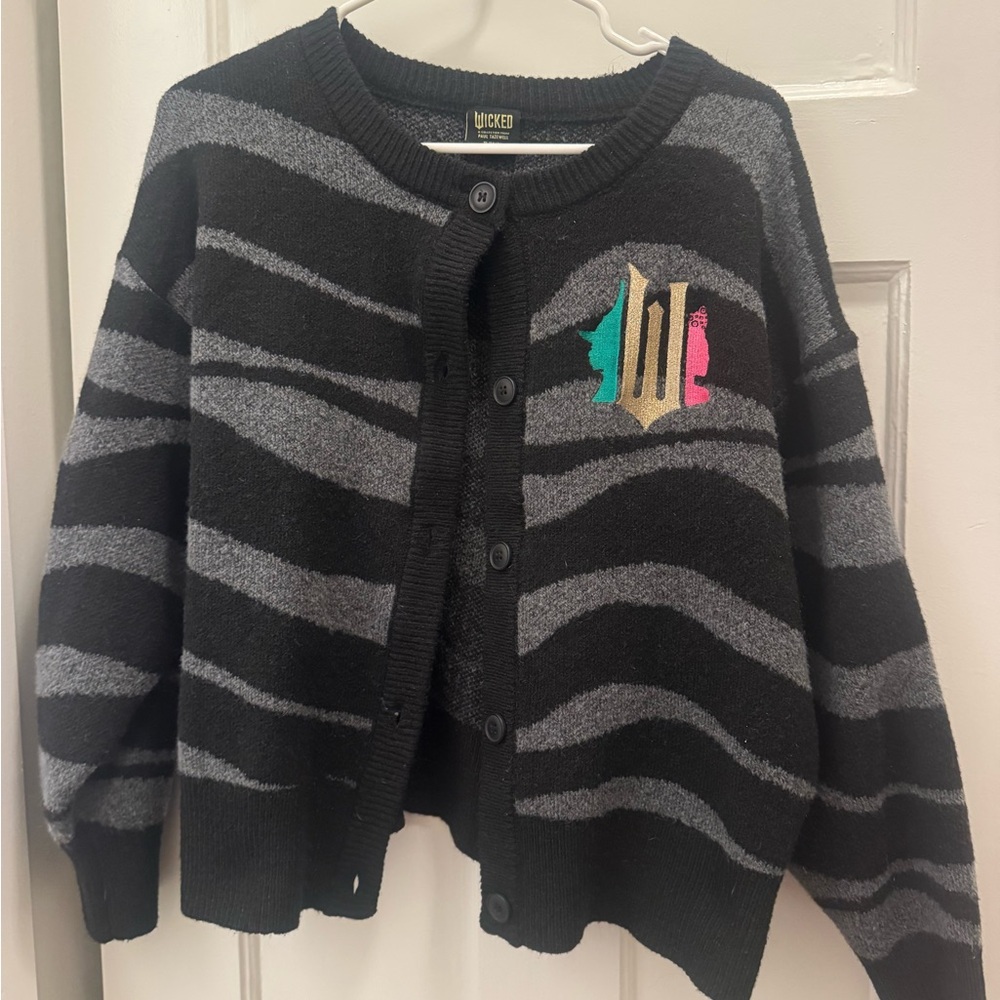 Wicked Cardigan Sweater Womens Large Black Button Front Striped Paul Tazewell XL